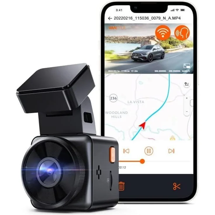 Vantrue E1 Lite Videorekorder (Nachtsicht, Full HD), Dashcam, Schwarz