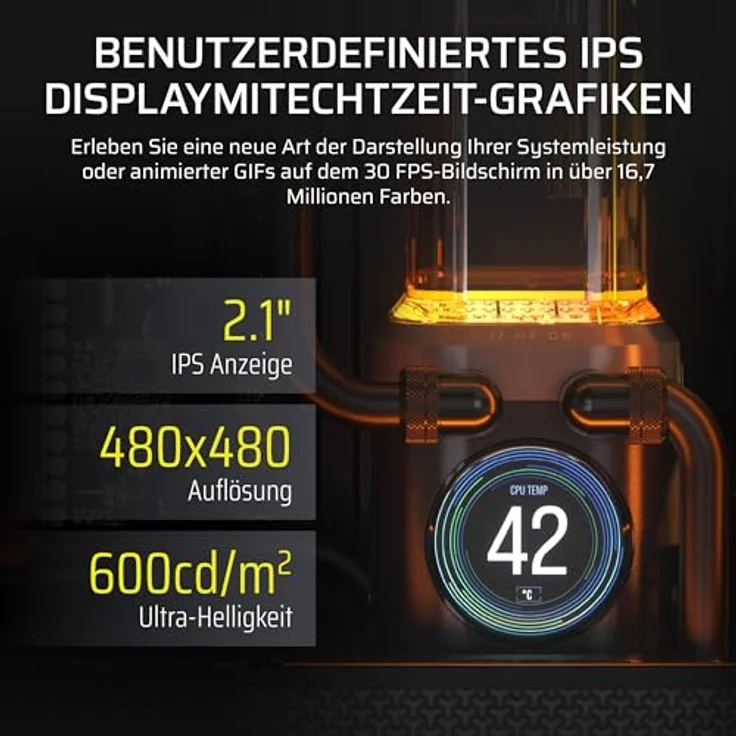 CORSAIR iCUE LINK XD6 RGB ELITE LCD-Pumpen-/Behältereinheit, FlowDrive Max-Pumpe, 480x480 IPS-LCD-Bildschirm, integrierter Temperatursensor, 22 adressierbare RGB-LEDs, Stahlgrau – Bild 4