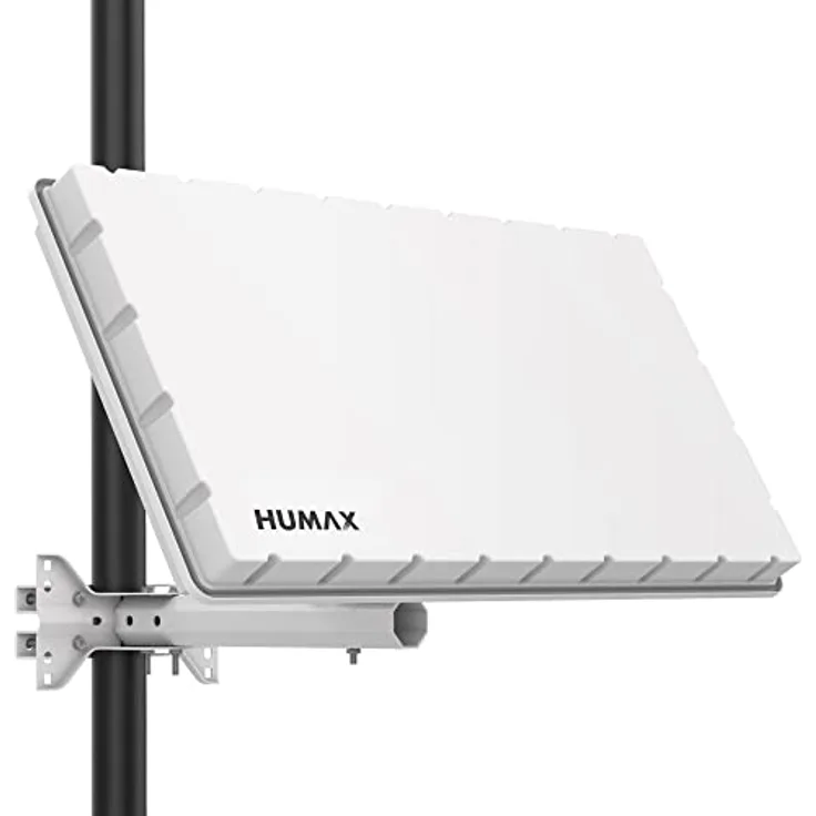 Sky Vision HUMAX Flat H39D2 SAT Flachantenne, Flache Satellitenschüssel für 2 Teilnehmer, mit Twin-LNB und weißer Halterung für Wand oder Mast, vergleichbar mit 60 cm SAT Schüssel
