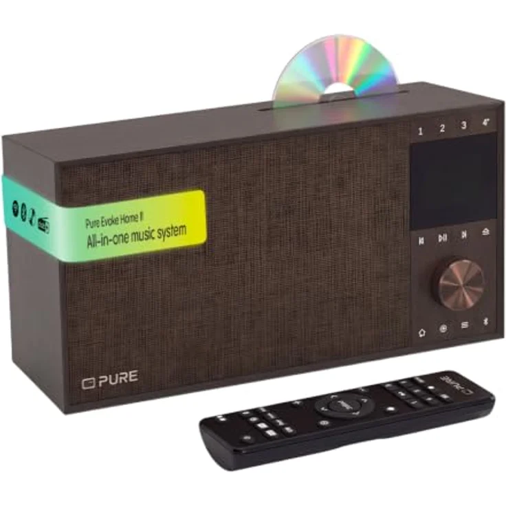 Pure Evoke Home II, All-in-One Musiksystem mit CD, DAB+/UKW, Bluetooth und 80W Stereo-Lautsprechersystem, Walnuss – Bild 1