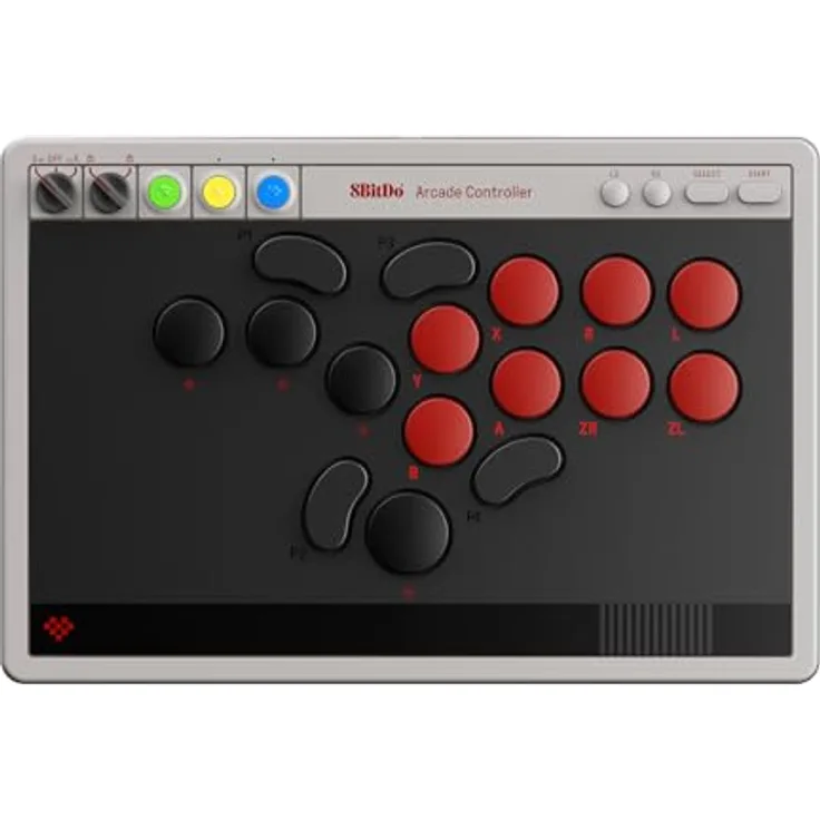 8bitdo Arcade Controller, Gaming Controller mit vollständiger Tastenanordnung, Bluetooth und 2,4-GHz-Funk, Grau-Schwarz
