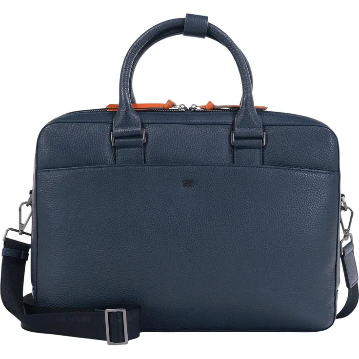 Braun Büffel NOVARA L, Notebooktasche aus Rindleder mit gepolsterten Griffen, dunkelblau