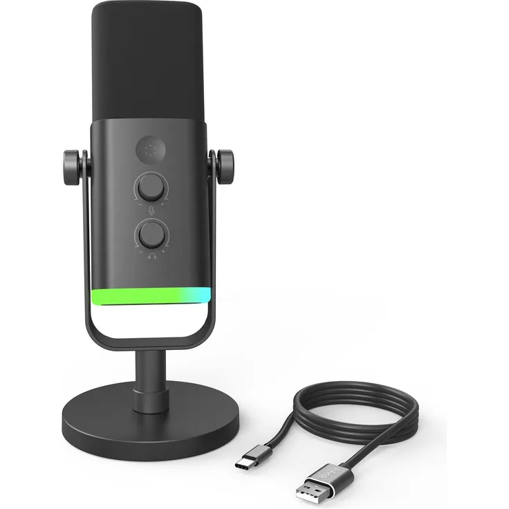 Fifine AM8, dynamisches USB-Mikrofon mit Lautstärkeregler und RGB-Beleuchtung für Streaming und Gaming, schwarz