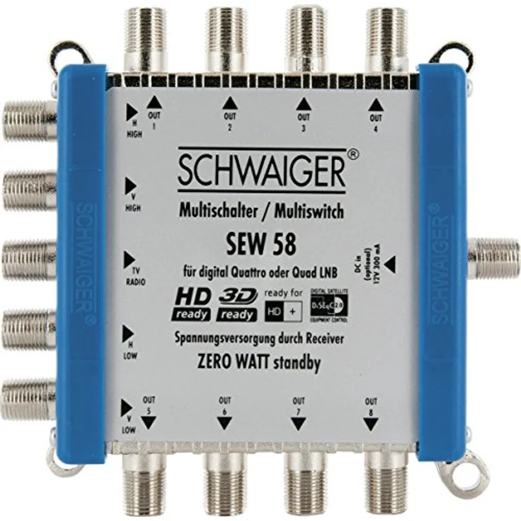 Schwaiger SEW58 531 Multischalter (bis zu 8 Teilnehmer, kein Netzanschluss nötig, DVB-T2 geeignet) Silber – Bild 2
