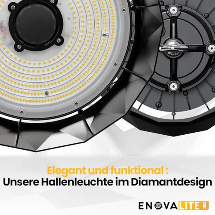 ENOVALITE Hallenstrahler LED Hallenleuchte 100W, 15000lm, 150lm/W, 5000K Neutralweiß Tageslicht, IP65, IK08 - UFO Lampe High Bay mit Markenkomponenten – Bild 3