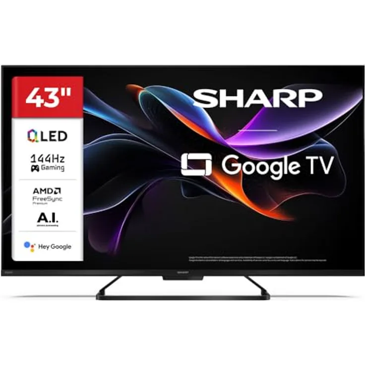 SHARP 43HR7265E, 43 Zoll 4K 144Hz QLED Gaming TV mit Google TV, VRR und Dolby Vision