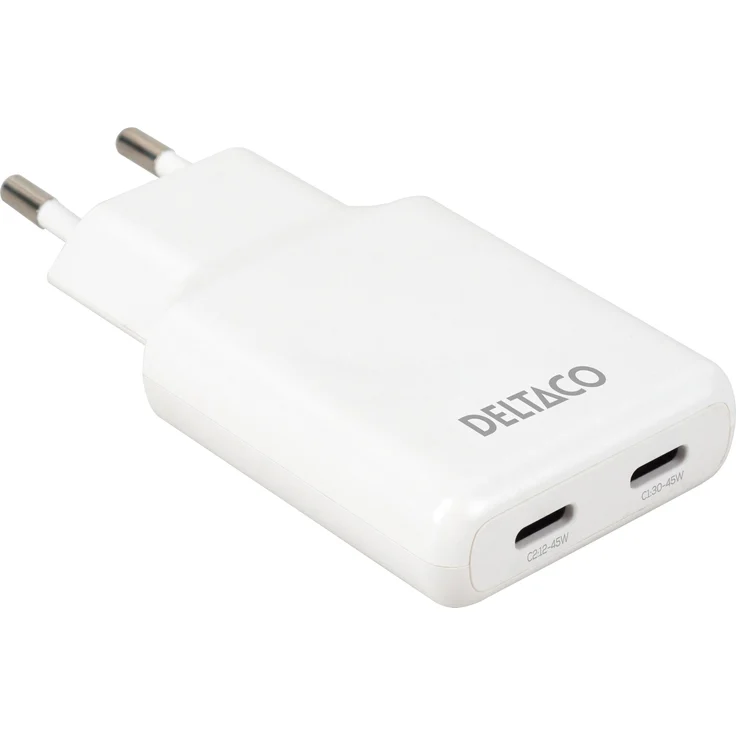 Deltaco USBC-AC200, USB Ladegerät mit 45 W, Power Delivery und PPS-Technologie, Weiss