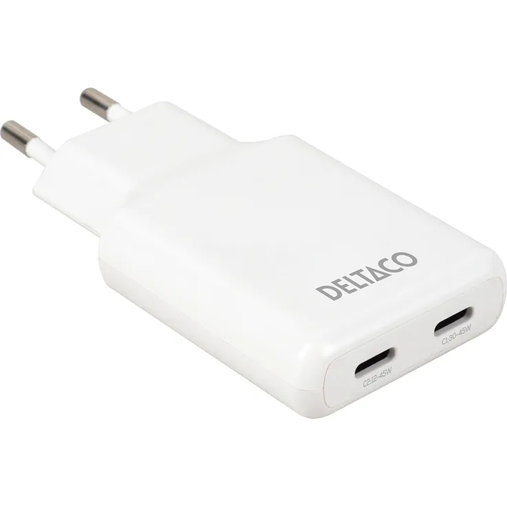 Deltaco USBC-AC200, USB Ladegerät mit 45 W, Power Delivery und PPS-Technologie, Weiss