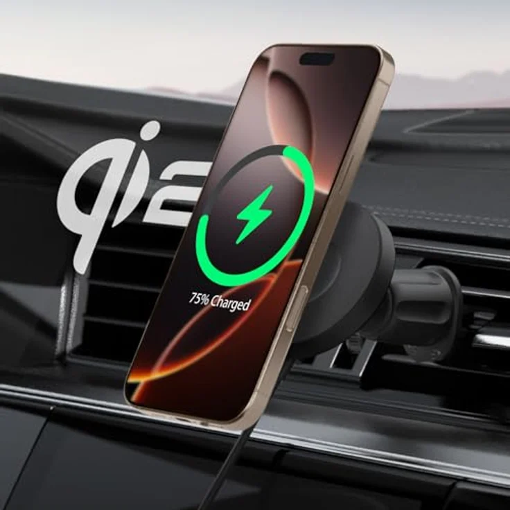 Spigen OneTap Pro 4 MagSafe Car Mount Charger, kabelloses Autoladegerät mit AirVent-Haken, schwarz – Bild 1