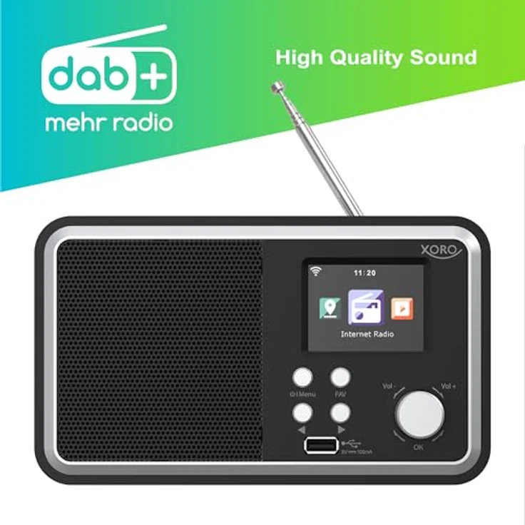 Xoro DAB 300 IR, Digitales WLAN Internet Radio mit 2.4“ Farbdisplay, Bluetooth 5.2, FM/DAB+, Wecker, Schwarz – Bild 3