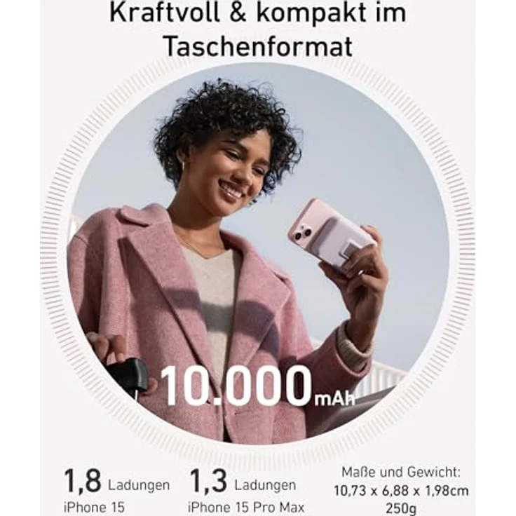 Anker MagGo Power Bank, Qi2-zertifiziertes 15W schnelles MagSafe-kompatibles mobiles Ladegerät, 10.000mAh Akku, Smartes Display & klappbarer Ständer, Für iPhone 15/14/13/12, Inkl. USB-C Kabel – Bild 4