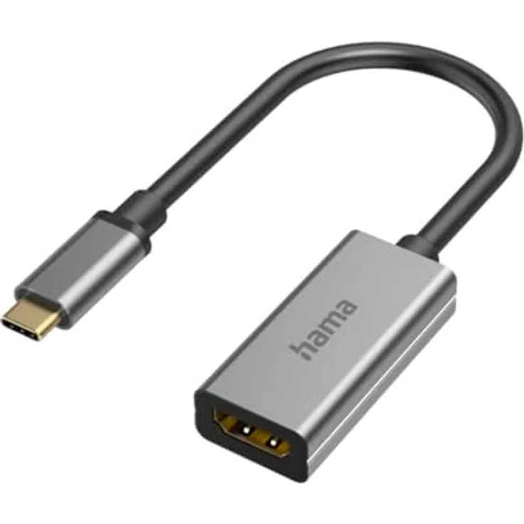 Hama USB-C HDMI Adapter, 8K, 60 Hz, Thunderbolt 3/4/5, vergoldeter Stecker, Aluminium-Gehäuse, 15 cm Kabellänge