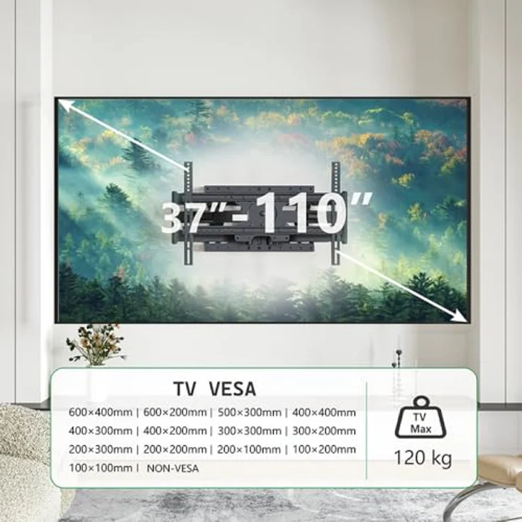 XTRARM TiTon Double 80 cm TV-Wandhalterung, schwenkbar, neigbar, rotierbar, TV 80kg VESA max.600x400, schwarz – Bild 3