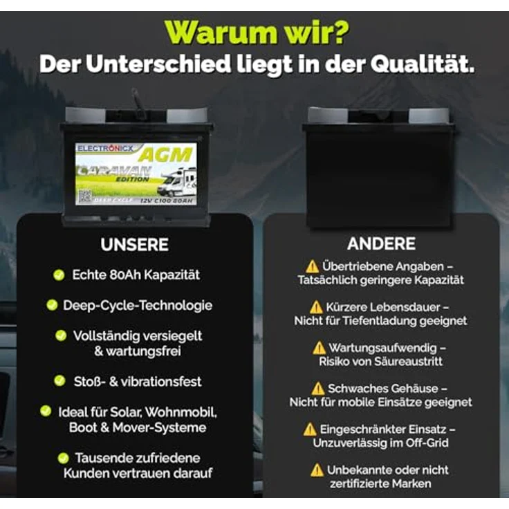 Electronicx Caravan Edition AGM Batterie 80AH 12V, wartungsfrei, stoßfest & vibrationssicher, ideal für Wohnmobil & Boot – Bild 6