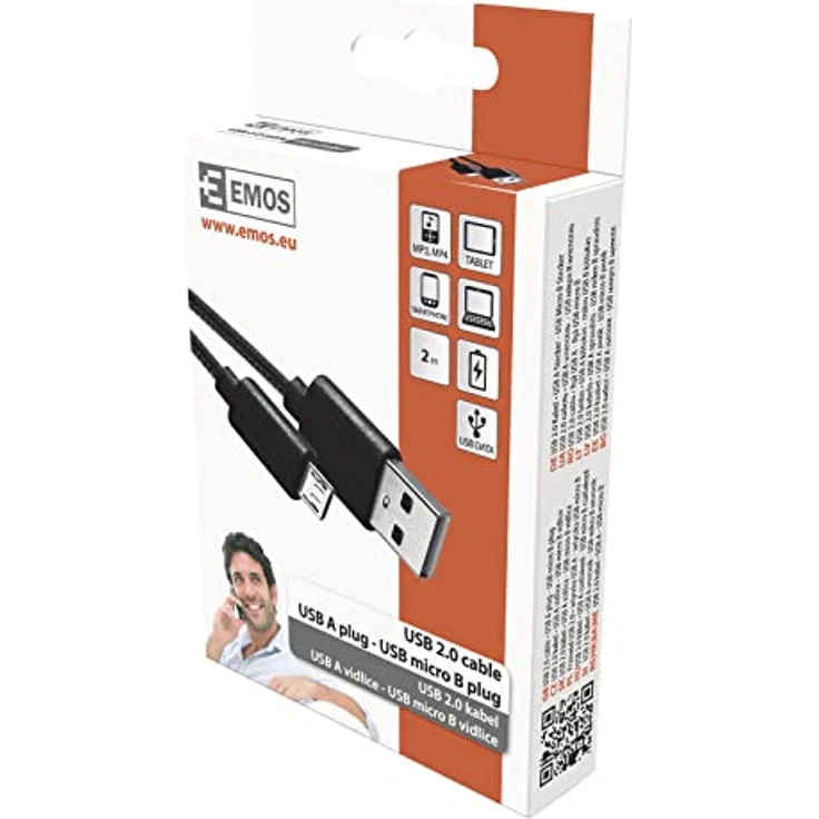 EMOS micro-USB Schnellladekabel auf USB-A 2.0, 480 Mbit/s Ladekabel Typ A auf micro-B für Schnellladen und Datenübertragung, 2 m, schwarz – Bild 3