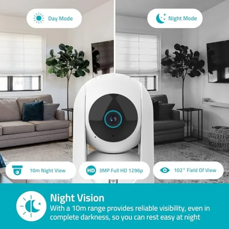 Nedis SmartLife Innenkamera 3MP Full HD 1296p, WLAN Netzwerkkamera mit Pan-Tilt-Funktion, Cloud Storage (optional) und microSD-Unterstützung, weiß – Bild 7