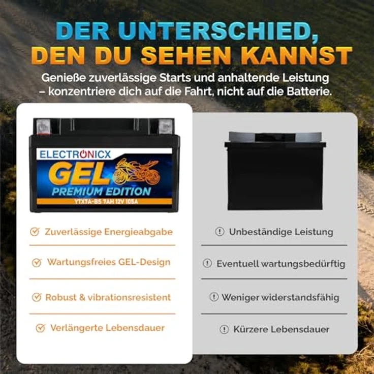 Electronicx GEL-YTX7A-BS Motorradbatterie 7Ah 12V, wartungsfrei, auslaufsicher, vibrationsfest für Motorrad, Roller, Quad und Jetski – Bild 7