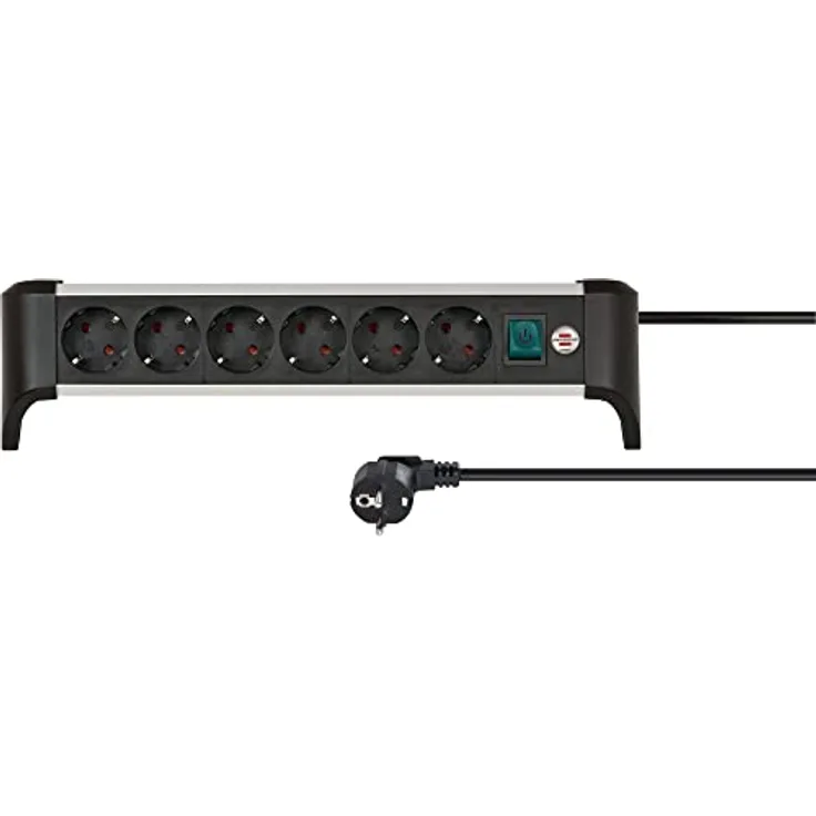 Brennenstuhl Alu-Office-Line Steckdosenleiste 6-Fach/Steckerleiste aus Aluminium für den Schreibtisch (Mehrfachsteckdose mit Schalter und 3m Kabel)