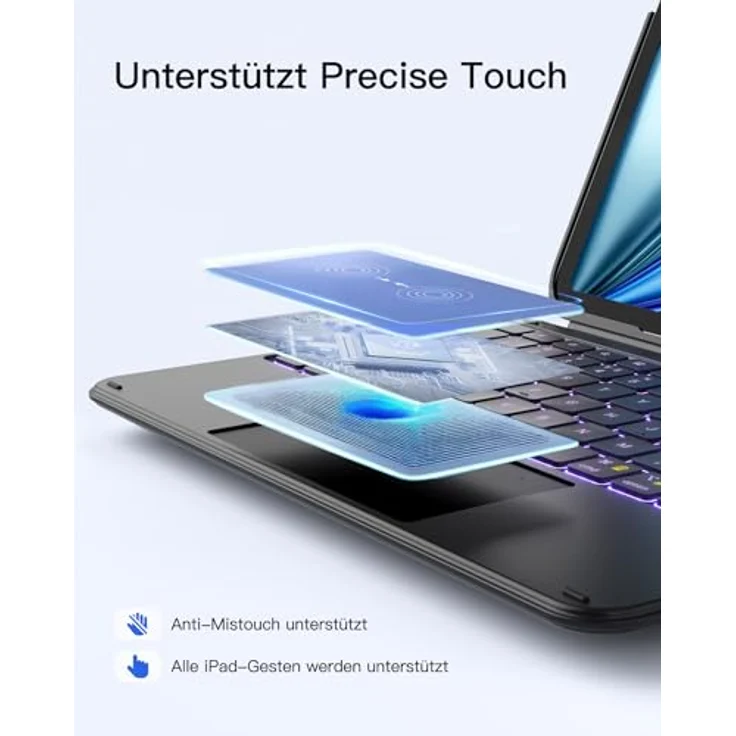 Inateck Ultraleichte Tastatur für iPad 11 A16/10 Gen, iPad Air 11" M4/M3/M2, Pro 11, abnehmbar, 7-farbige Beleuchtung, Touchpad – Bild 7