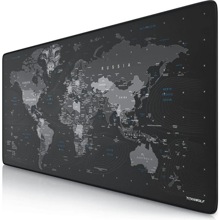 Titanwolf XXL Gaming Mauspad Speed, 900 x 400 x 3 mm, rutschfest, abwaschbar, hohe Präzision und Komfort, Globus II