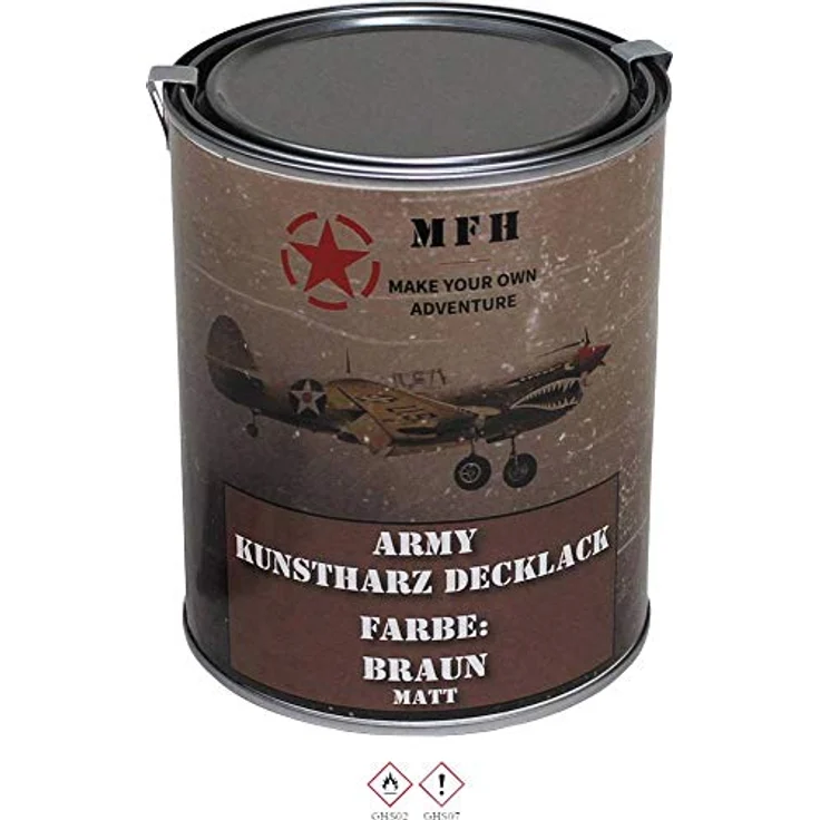 MFH Farbdose"Army" 1 Liter Kunstharzlack Decklack Militärlack Militärfarbe Armee Nato Lack viele Farben (Braun, Matt)