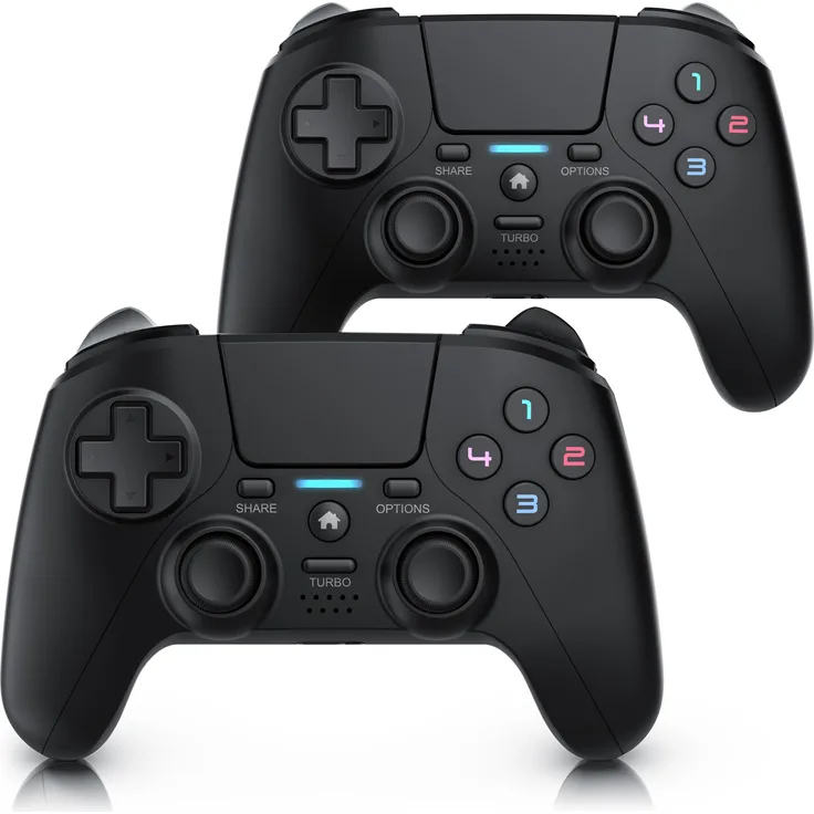 CSL 2x Gamepad Controller, kabellos für PS4 & PC, 2er Set, Dual Vibration, Touchpad, Lautsprecher, wiederaufladbar