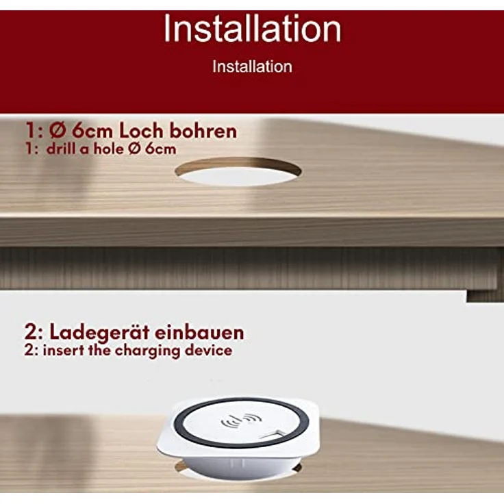 kalb | QI Einbau Schnellladegerät 15W weiß 7,5cm Ø - Smart Wireless USB Charger, USB-Port, USB-C Port – Bild 3