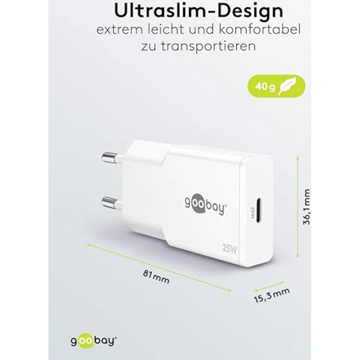 goobay USB C Ladegerät Slim 25W, Weiß - Adapter mit GaN-Technologie, Power Delivery, kompaktes Schnellladegerät für Smartphone, Tablet und Smartwatch, kompatibel mit Apple und Samsung – Bild 4