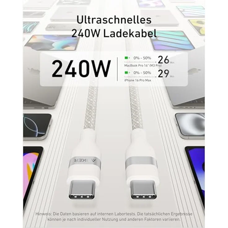 Anker Nano USB C auf USB C Kabel, 240W, 1,8m geflochten, ultrarobust und flexibel, für iPhone 16/16 Pro/16 Plus/16 Pro Max, MacBook Pro/Air, iPad Pro/Air, Galaxy S24, aus recyceltem Plastik – Bild 2