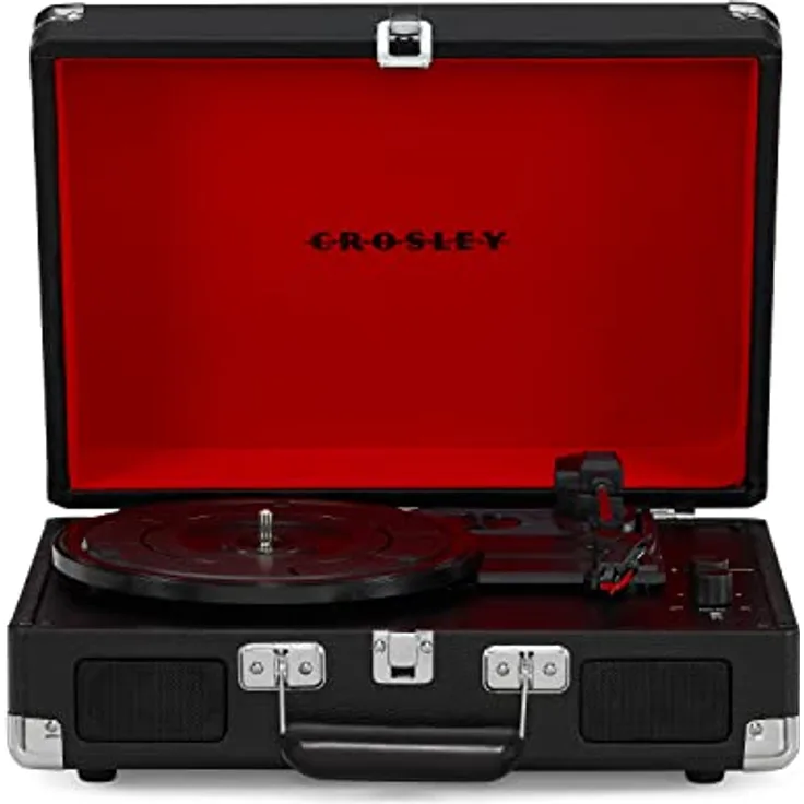 Crosley Cruiser Plus Plattenspieler mit 2 Lautsprecher, Bluetooth In & Out und Aux 3 Speed Retro Schallplattenspieler - Für 7", 10" und 12" Vinyl - Tragbar mit Integriertem Koffer - Schwarz