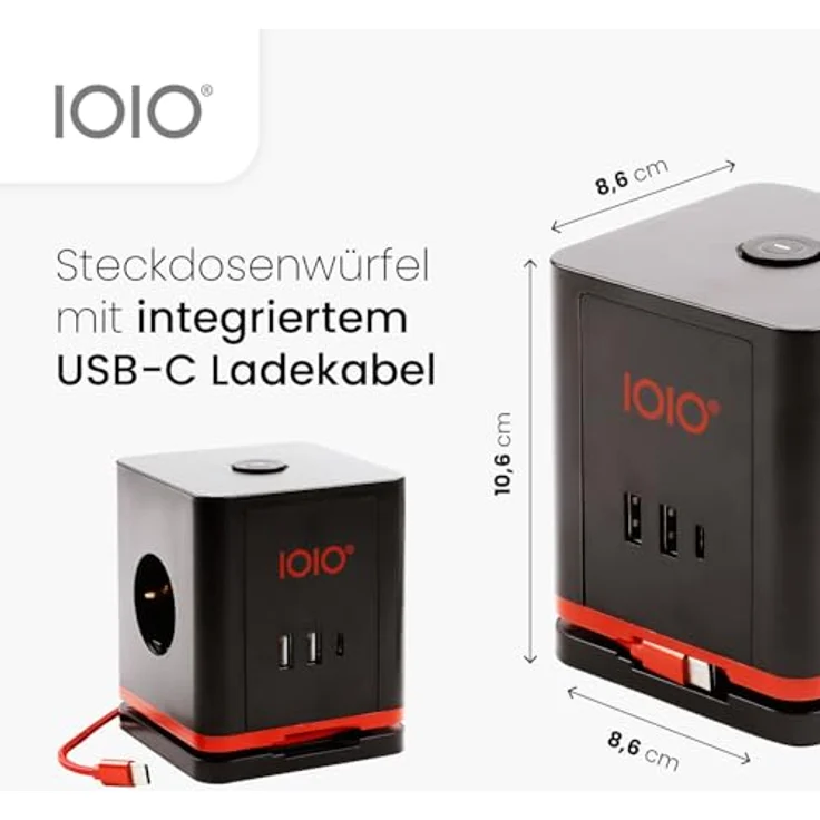 Olympia IOIO Steckdosenwürfel SW 1000 schwarz | 3-fach Schutzkontaktsteckdose mit 2x USB-A & 1x USB-C Slot | Büro & Office Mehrfachstecker | Ein-/Aus-Schalter | Aufrollbares USB-C Kabel | 16A/230V – Bild 2