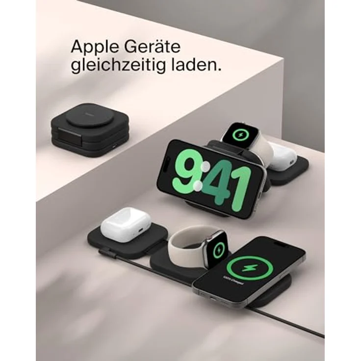 Belkin BoostCharge Pro 3-in-1 Reise Ladestation - Qi2-zertifiziert, 15W MagSafe Ladegerät für iPhone, Apple Watch und AirPods – Bild 2