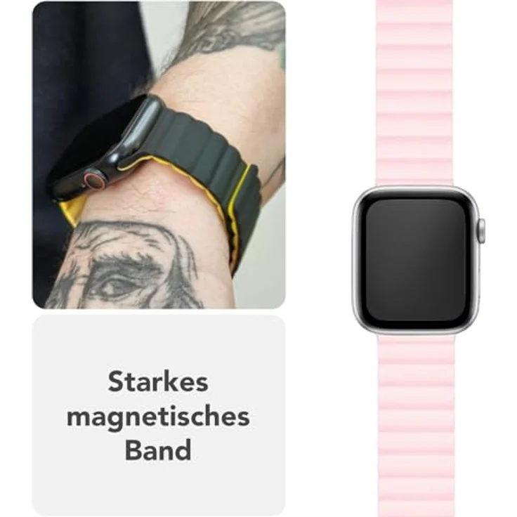 NALIA Core Magnet Armband für Apple Watch Ultra/SE/10/9/8/7/6/5/4/3/2/1, Atmungsaktives Silikon Loop mit Rillendesign, Farbe: Pfirsichblüte, 42/44/45/46/49mm – Bild 3
