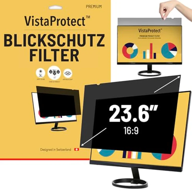 VistaProtect Premium Blickschutzfilter, Privacy Filter & Blickschutzfolie für Computermonitore (23.6³ Zoll) – Bild 2