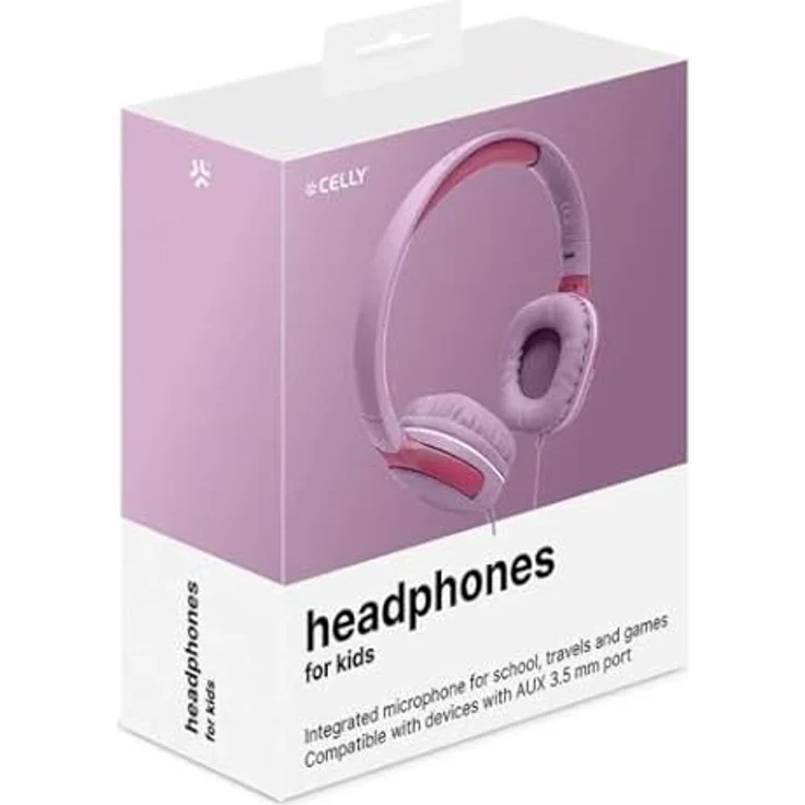 Celly Kinder-Kopfhörer mit Kabel, integriertes Mikrofon, verstellbarer Kopfbügel, Lautstärkebegrenzung auf 85 dB, kompatibel mit AUX-Geräten, Klinkenstecker 3,5 mm, Farbe Rosa – Bild 3