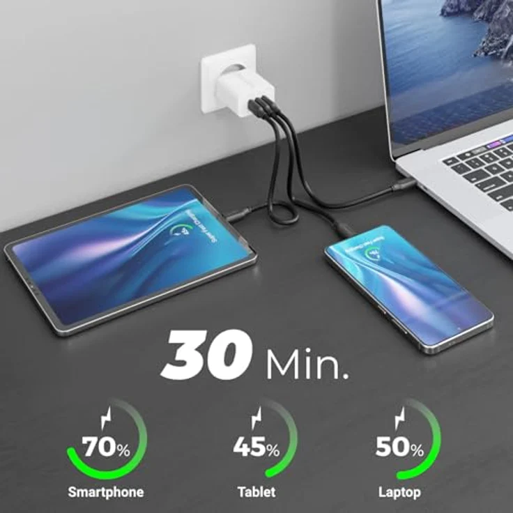 deleyCON 0,5m USB C Kabel PD3.0, 100W Schnellladekabel mit E-Marker Chip, kompatibel mit iPhone 17/16/15 Pro Max, Galaxy S26/S25/S24/S23/S22, Pixel, iPad Pro, MacBook Air, Schwarz – Bild 2
