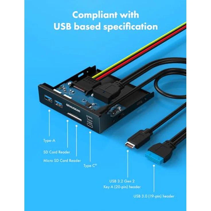 Graugear Multi Frontblende mit USB Hub + Kartenleser, für 3,5 Zoll Montageschächte, grau – Bild 5