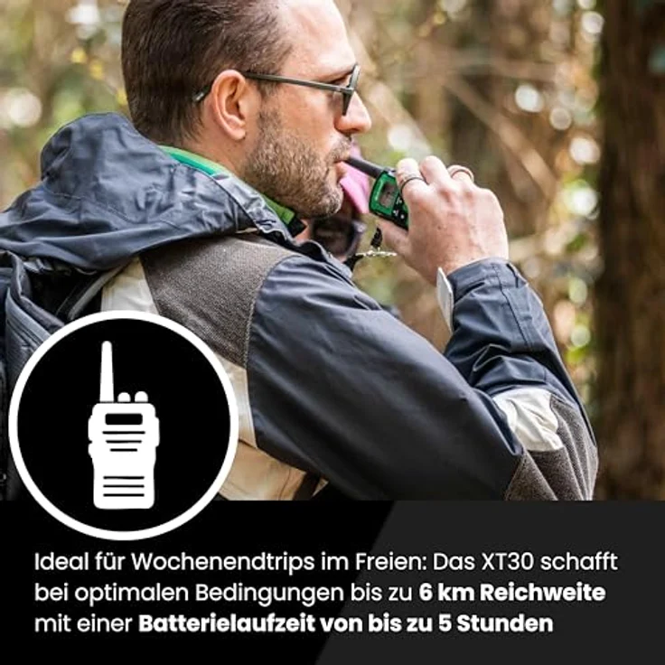 MIDLAND XT30 Pro Walkie Talkie, 16 PMR446-Kanäle, Reichweite bis zu 6 km, spritzwassergeschützt, Schwarz/Grün – Bild 5
