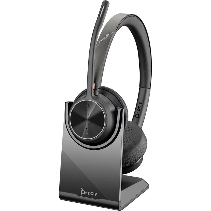 Poly Voyager 4320 UC USB-C Headset, Bluetooth Büro-Headset mit Ladestation, schnurlose Freiheit bis 50 m, Stereo-Version mit Acoustic Fence-Technologie, schwarz