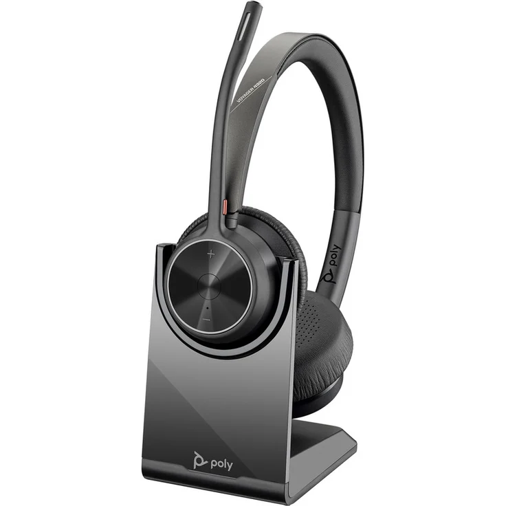 Poly Voyager 4320 UC USB-C Headset, Bluetooth Büro-Headset mit Ladestation, schnurlose Freiheit bis 50 m, Stereo-Version mit Acoustic Fence-Technologie, schwarz