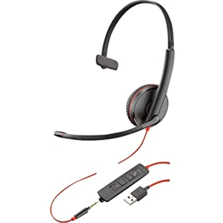 POLY Blackwire C3215 USB-A Mono Headset inkl. 3,5mm Klinkenstecker (Single Unit) Schwarz