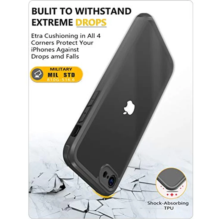 Miracase 360 Grad Hülle für iPhone SE 2022/SE 2020/iPhone 8, Ganzkörper Schutzhülle mit eingebauter Glas Displayschutzfolie, stoßfest, schwarz – Bild 3
