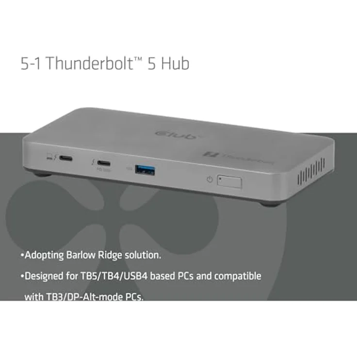 Club3D CSV-2563, Thunderbolt™ 5 Hub mit Triple Video 5K60Hz, zertifiziert, 180W, inklusive Thunderbolt Share – Bild 2