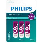 PHILIPS USB-Stick Vivid 3.0, 64 GB mit Drehmechanismus und hoher Übertragungsrate, lila, weiß, 3 Stück