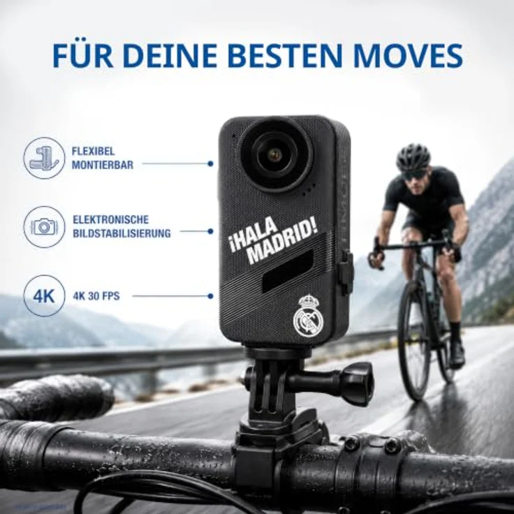Real Madrid Action-Kamera 4K, Touchscreen, EIS, wasserfest, Sony Sensor, WLAN, 20 MP, MicroSD bis 256 GB, inkl. Fernbedienung – Bild 4