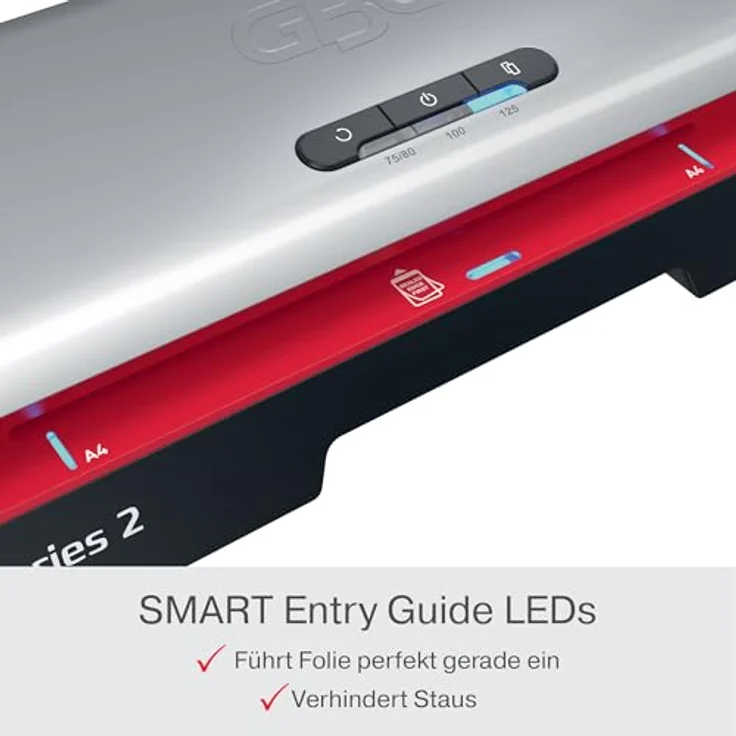 GBC Laminiergerät 250 - A4 Laminierer mit 75-125 µm Folienstärke, 500 mm/min Geschwindigkeit, SMART-Status-LEDs, Abschaltautomatik, inkl. 5 A4-Folien – Bild 5