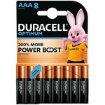 DURACELL Optimum AAA Batterien, Alkaline, 1.5 Volt, 8 Stück mit POWER BOOST Actives, nachhaltige Verpackung