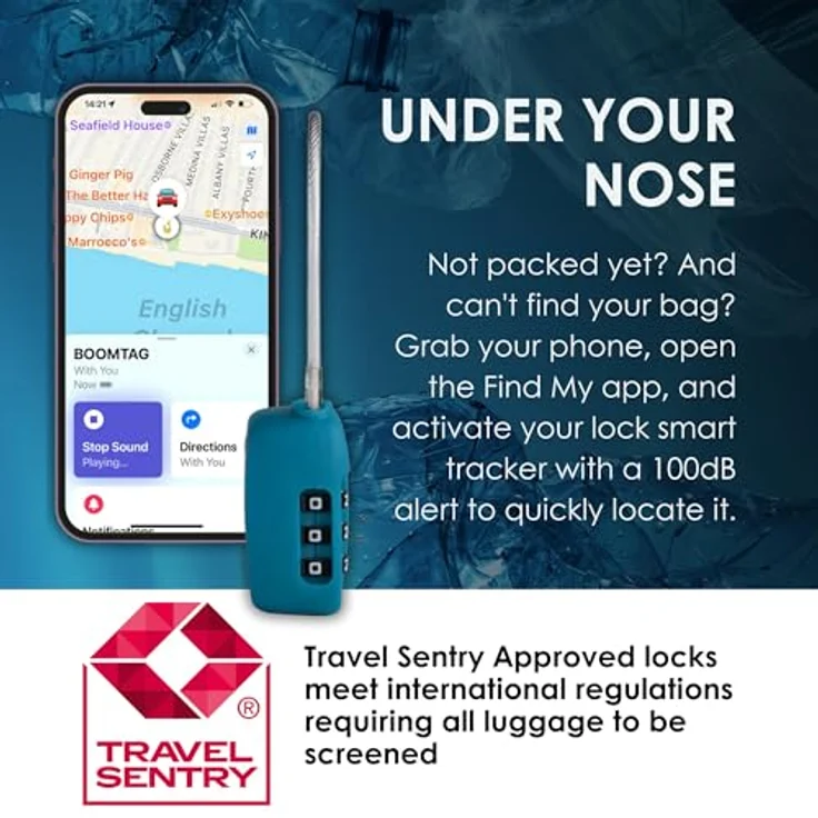 Boompods LOCK TSA Bag Tracker, integrierter Tracker für Apple Find My App, wasserdicht, wiederaufladbar, Weiß – Bild 6