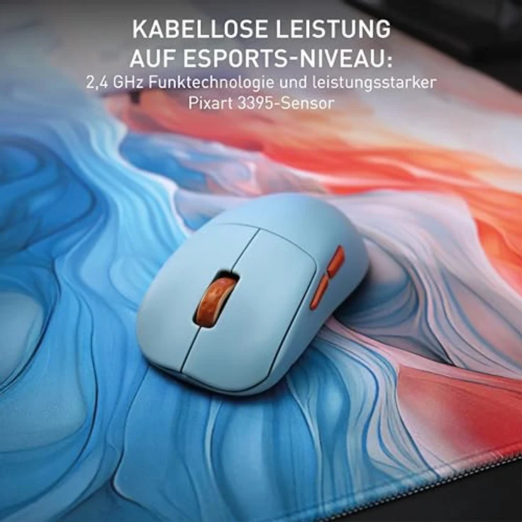 CHERRY XTRFY M68 Wireless, Ultraleichte Kabellose Gaming-Maus, 2,4 GHz Funk, Optimiert für esports, Symmetrische Form mit Besonders Niedriger Front, Blau – Bild 3