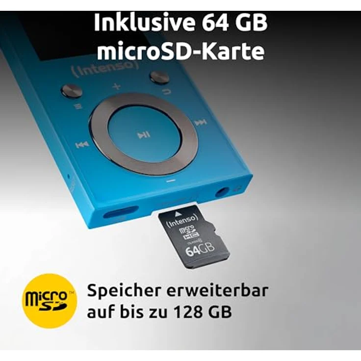 Intenso Video Scooter BT MP3 Player, Bluetooth 5.0, 1,8 Zoll Farbdisplay, 64 GB microSD, bis 18h Akku, inklusive Kopfhörer, blau – Bild 3
